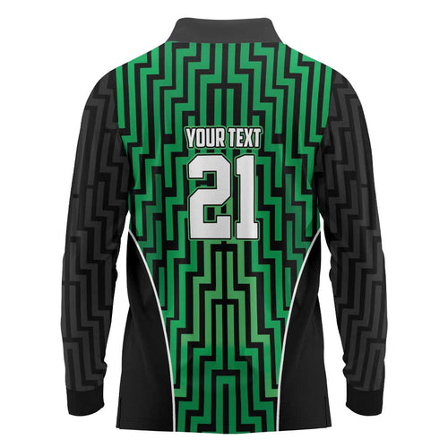 Custom Basketball New Zealand Long Sleeve Polo Shirt Green Maori Ta Moko Indigenous - Aussie Hoodie
