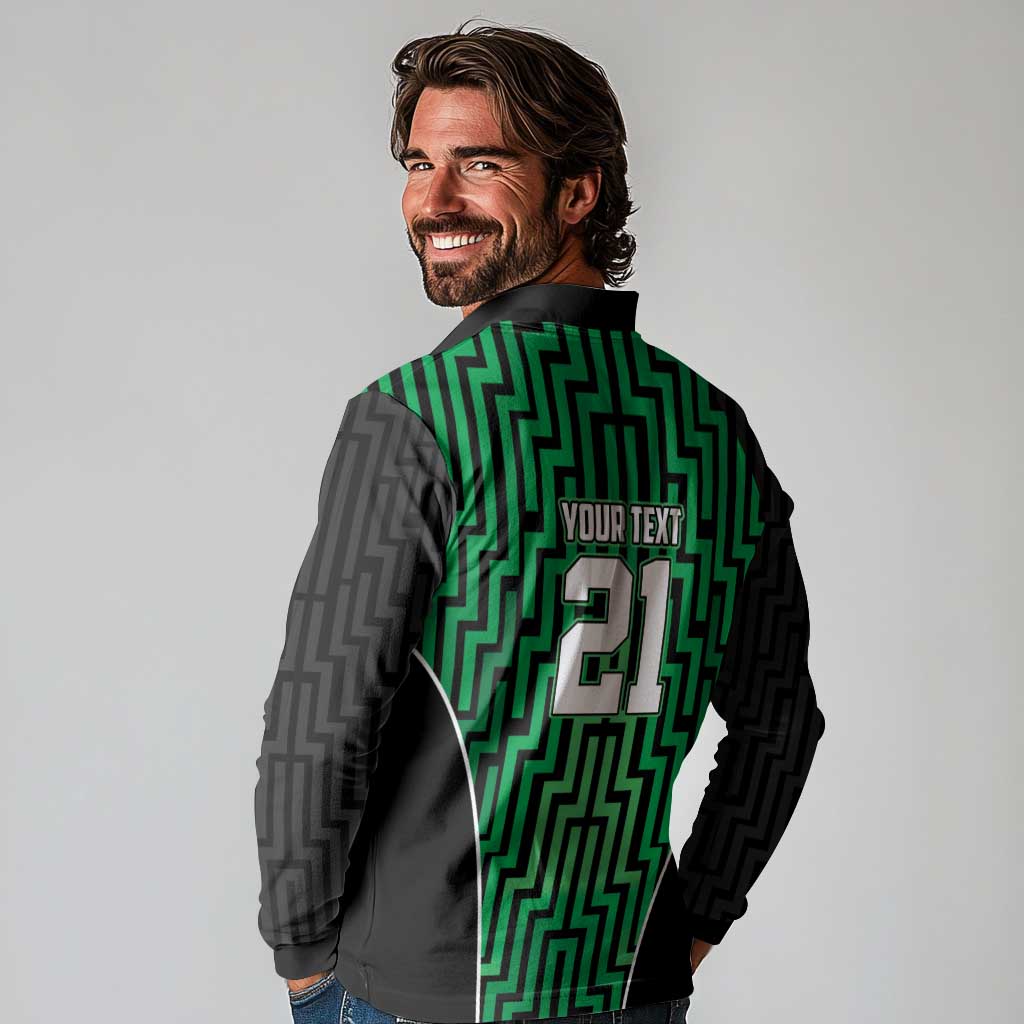 Custom Basketball New Zealand Long Sleeve Polo Shirt Green Maori Ta Moko Indigenous - Aussie Hoodie