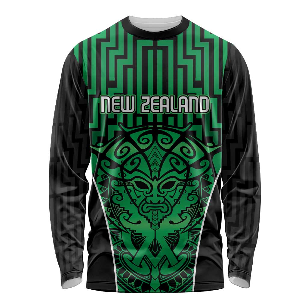 Custom Basketball New Zealand Long Sleeve Shirt Green Maori Ta Moko Indigenous - Aussie Hoodie