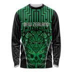 Custom Basketball New Zealand Long Sleeve Shirt Green Maori Ta Moko Indigenous - Aussie Hoodie