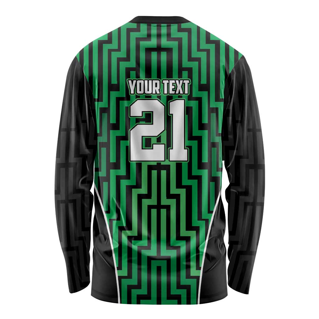 Custom Basketball New Zealand Long Sleeve Shirt Green Maori Ta Moko Indigenous - Aussie Hoodie