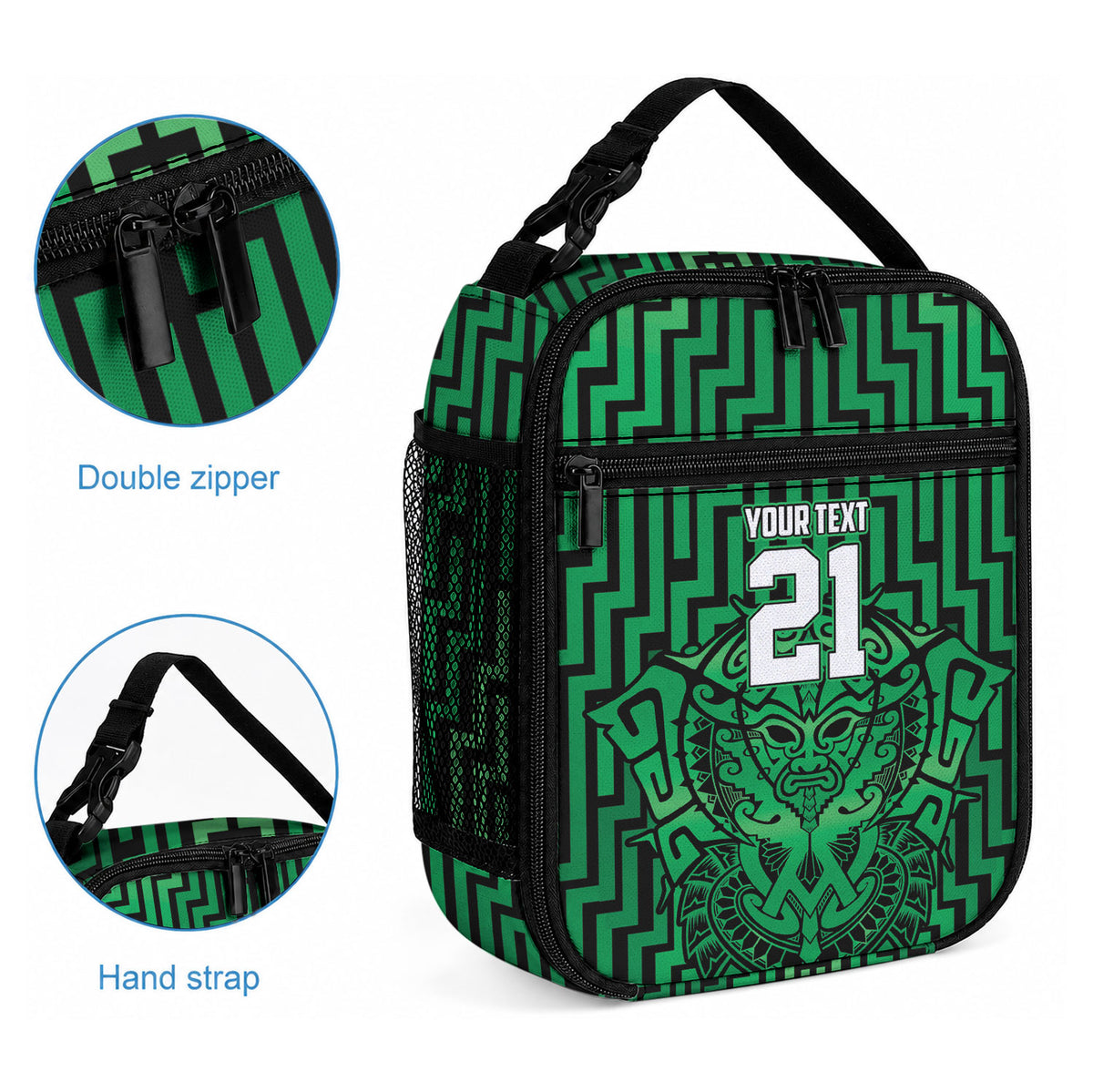 Custom Basketball New Zealand Lunch Bag Green Maori Ta Moko Indigenous