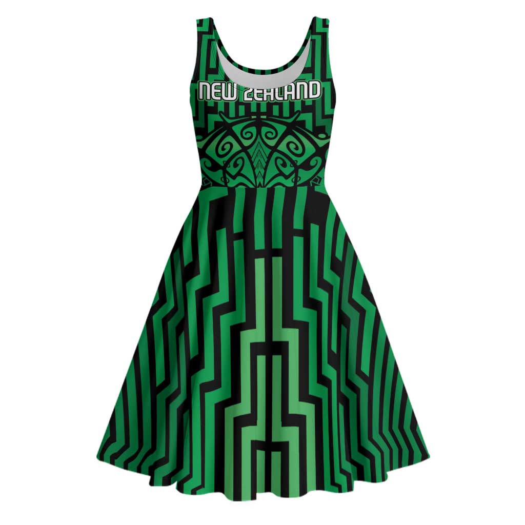 Custom Basketball New Zealand Midi Dress Green Maori Ta Moko Indigenous - Aussie Hoodie