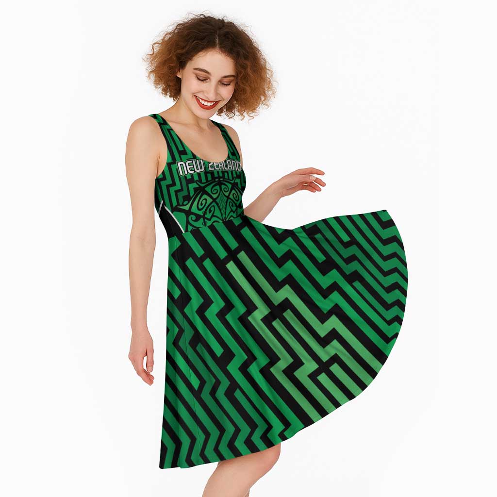 Custom Basketball New Zealand Midi Dress Green Maori Ta Moko Indigenous - Aussie Hoodie