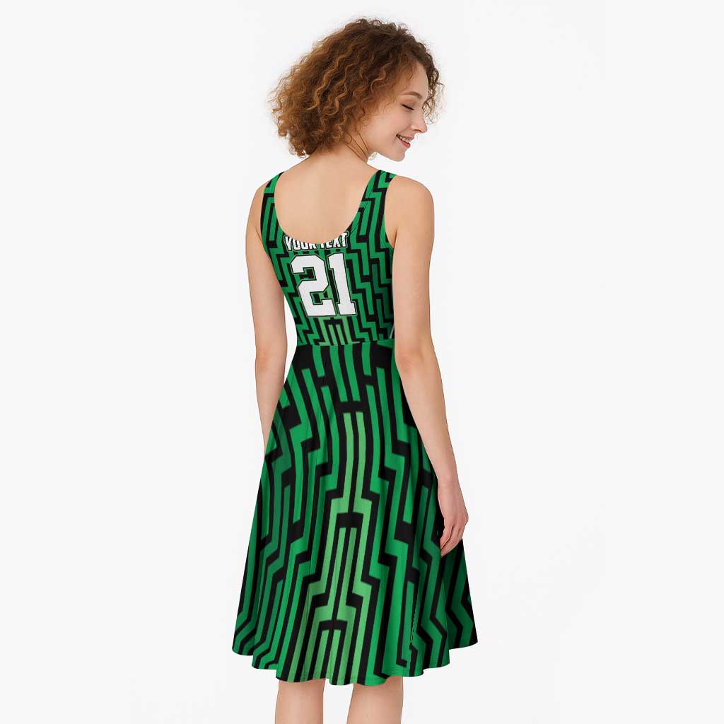 Custom Basketball New Zealand Midi Dress Green Maori Ta Moko Indigenous - Aussie Hoodie