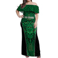 Custom Basketball New Zealand Off Shoulder Maxi Dress Green Maori Ta Moko Indigenous - Aussie Hoodie
