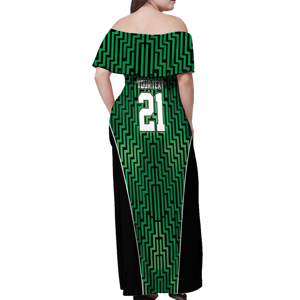 Custom Basketball New Zealand Off Shoulder Maxi Dress Green Maori Ta Moko Indigenous - Aussie Hoodie