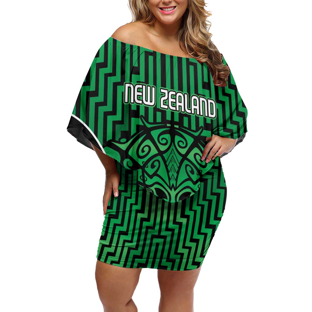 Custom Basketball New Zealand Off Shoulder Short Dress Green Maori Ta Moko Indigenous - Aussie Hoodie