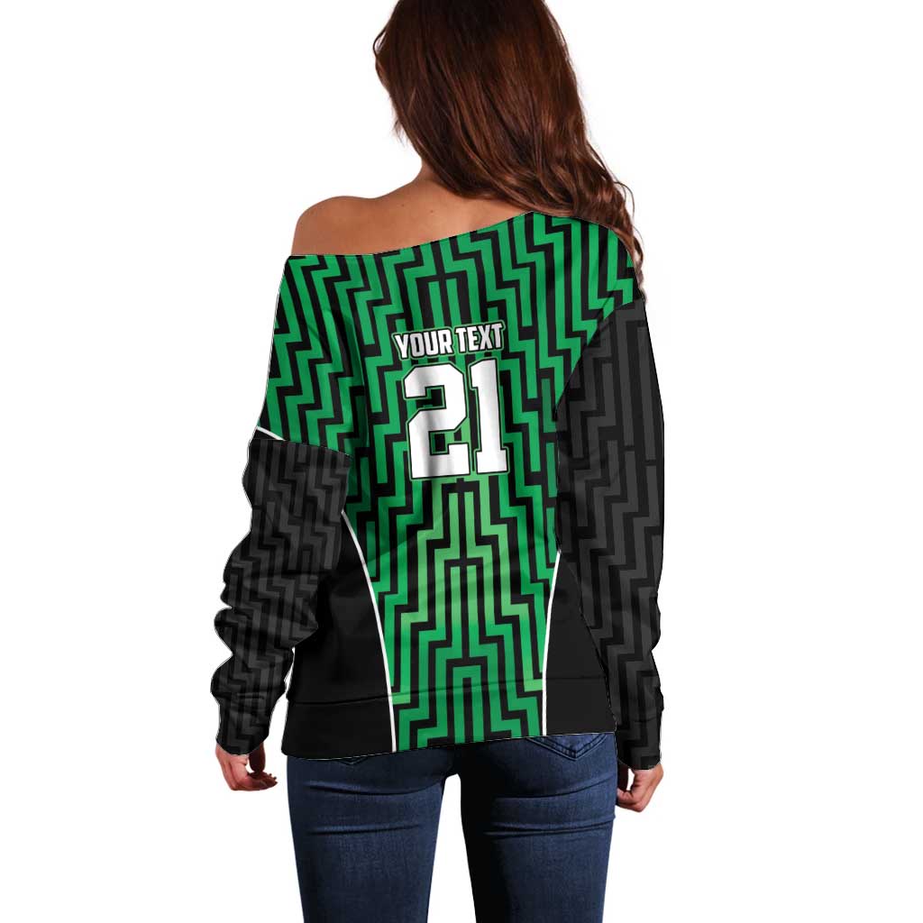 Custom Basketball New Zealand Off Shoulder Sweater Green Maori Ta Moko Indigenous - Aussie Hoodie