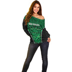 Custom Basketball New Zealand Off Shoulder Sweater Green Maori Ta Moko Indigenous - Aussie Hoodie