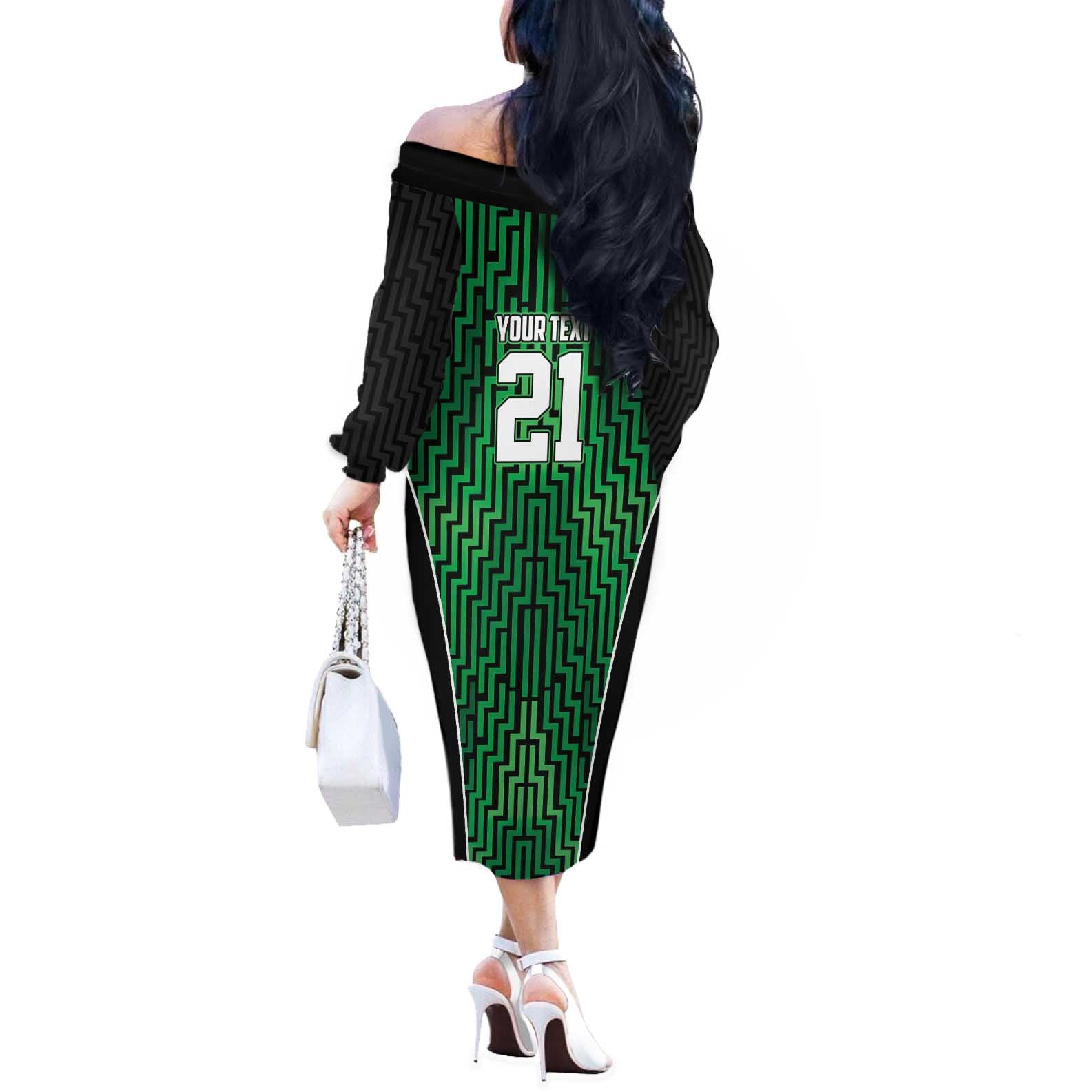 Custom Basketball New Zealand Off The Shoulder Long Sleeve Dress Green Maori Ta Moko Indigenous - Aussie Hoodie