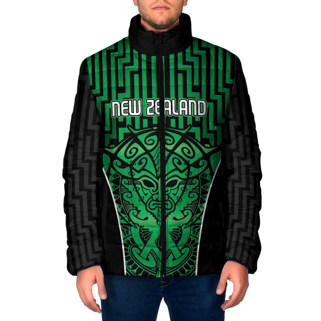 Custom Basketball New Zealand Padded Jacket Green Maori Ta Moko Indigenous - Aussie Hoodie