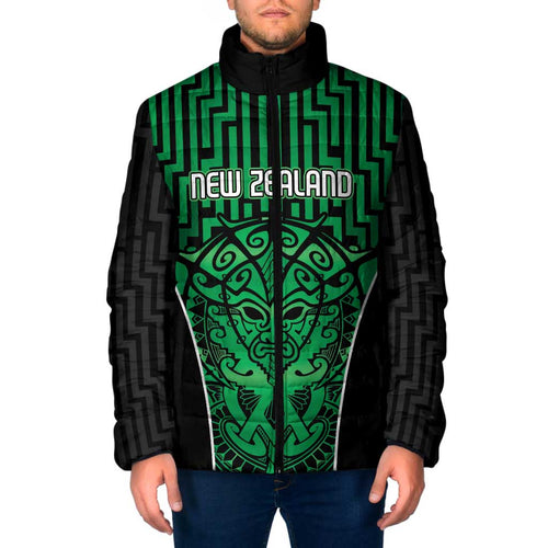 Custom Basketball New Zealand Padded Jacket Green Maori Ta Moko Indigenous - Aussie Hoodie