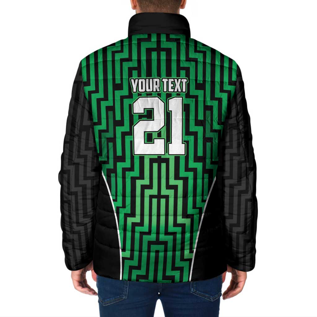 Custom Basketball New Zealand Padded Jacket Green Maori Ta Moko Indigenous - Aussie Hoodie