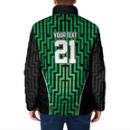 Custom Basketball New Zealand Padded Jacket Green Maori Ta Moko Indigenous - Aussie Hoodie
