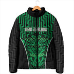 Custom Basketball New Zealand Padded Jacket Green Maori Ta Moko Indigenous - Aussie Hoodie