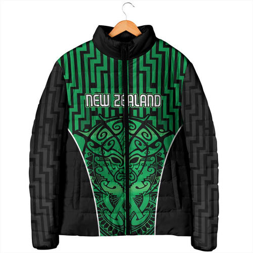 Custom Basketball New Zealand Padded Jacket Green Maori Ta Moko Indigenous - Aussie Hoodie