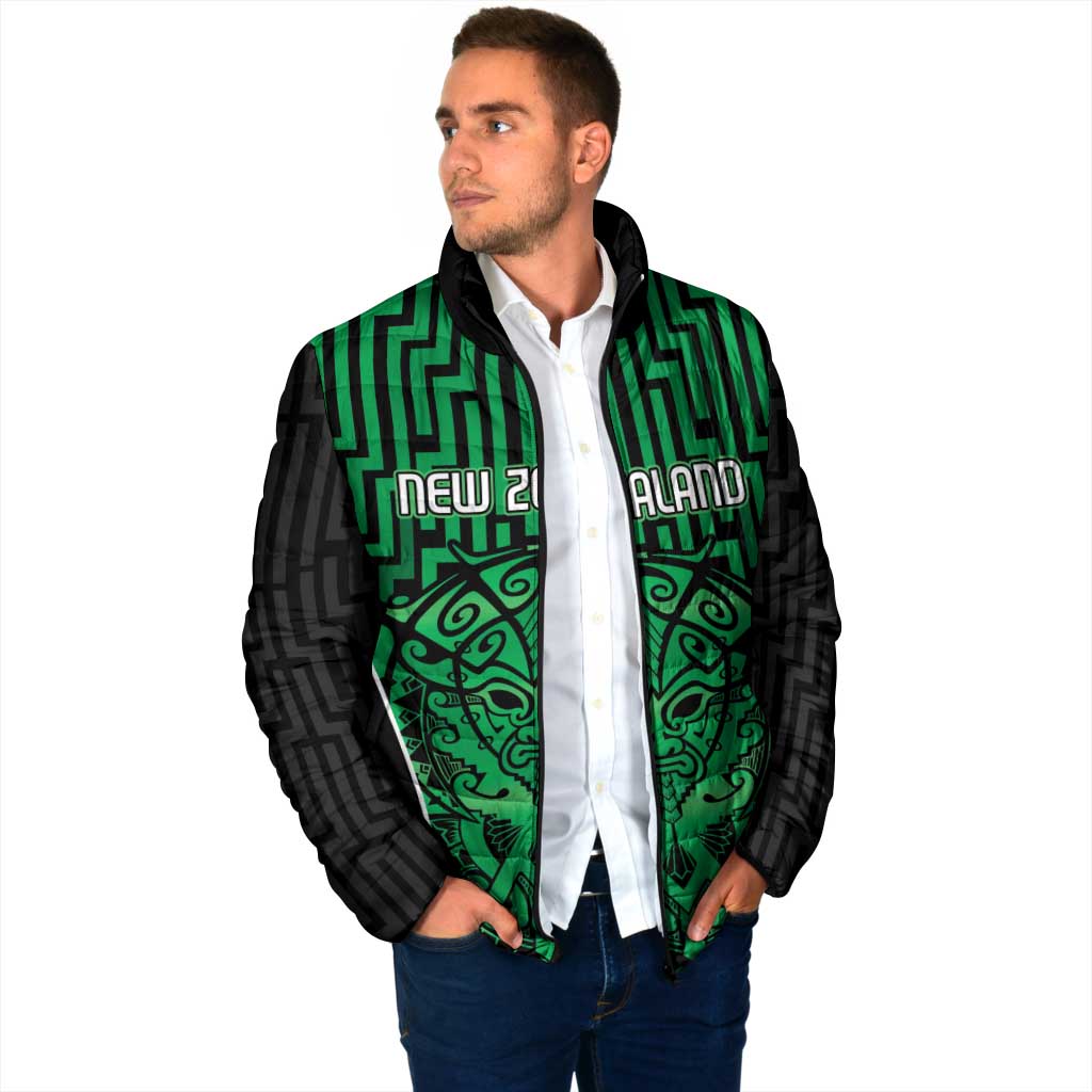 Custom Basketball New Zealand Padded Jacket Green Maori Ta Moko Indigenous - Aussie Hoodie