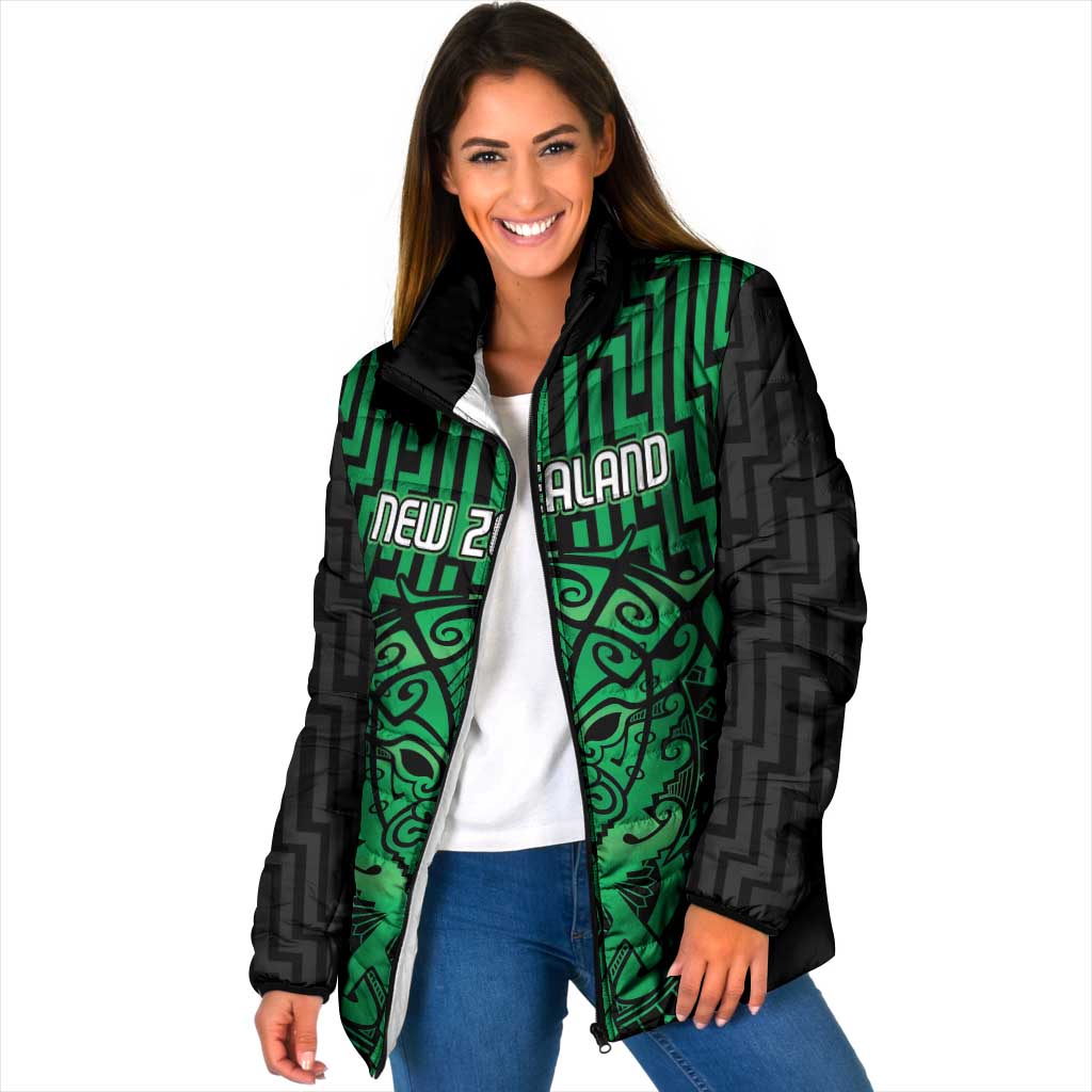 Custom Basketball New Zealand Padded Jacket Green Maori Ta Moko Indigenous - Aussie Hoodie