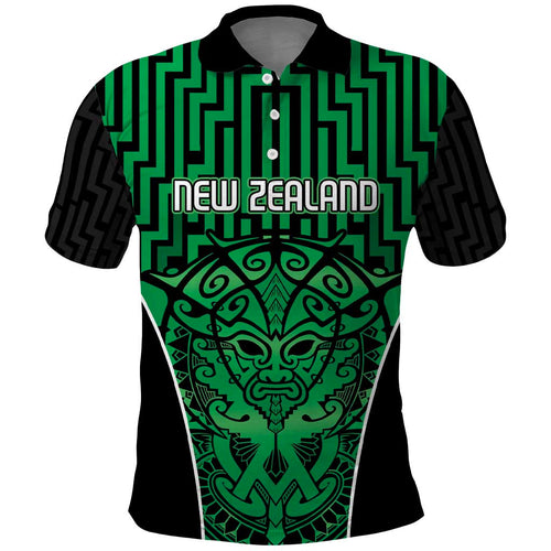 Custom Basketball New Zealand Polo Shirt Green Maori Ta Moko Indigenous - Aussie Hoodie
