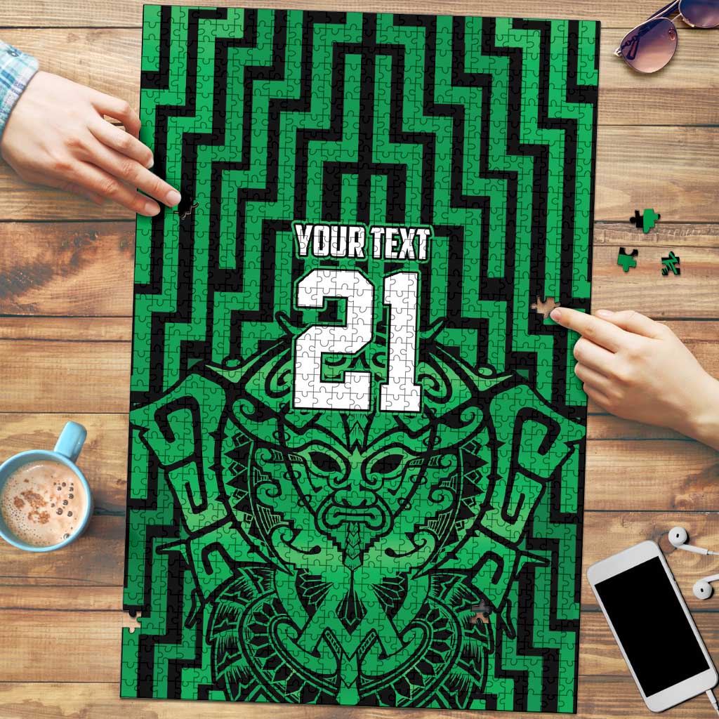 Custom Basketball New Zealand Puzzle Green Maori Ta Moko Indigenous - Aussie Hoodie