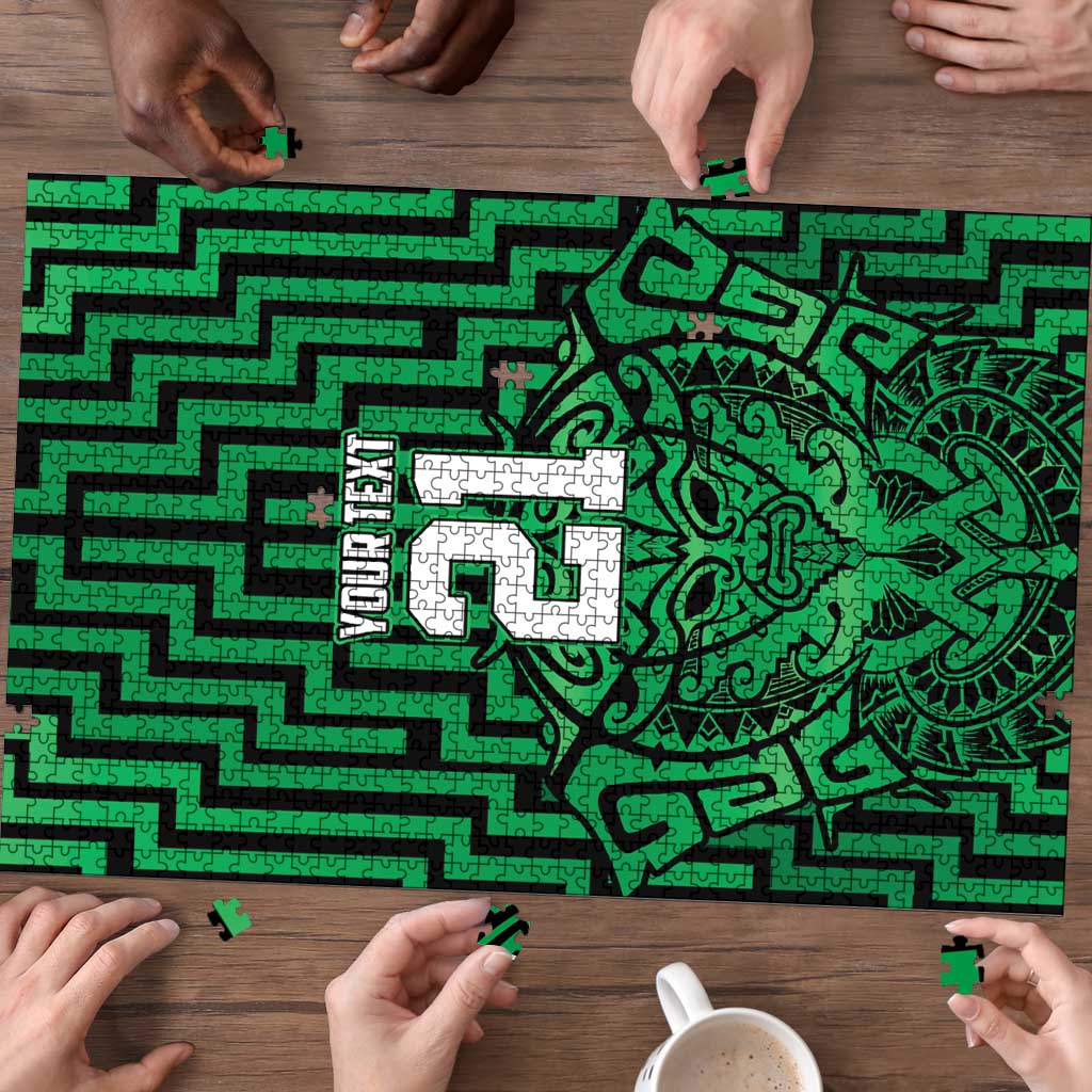 Custom Basketball New Zealand Puzzle Green Maori Ta Moko Indigenous - Aussie Hoodie