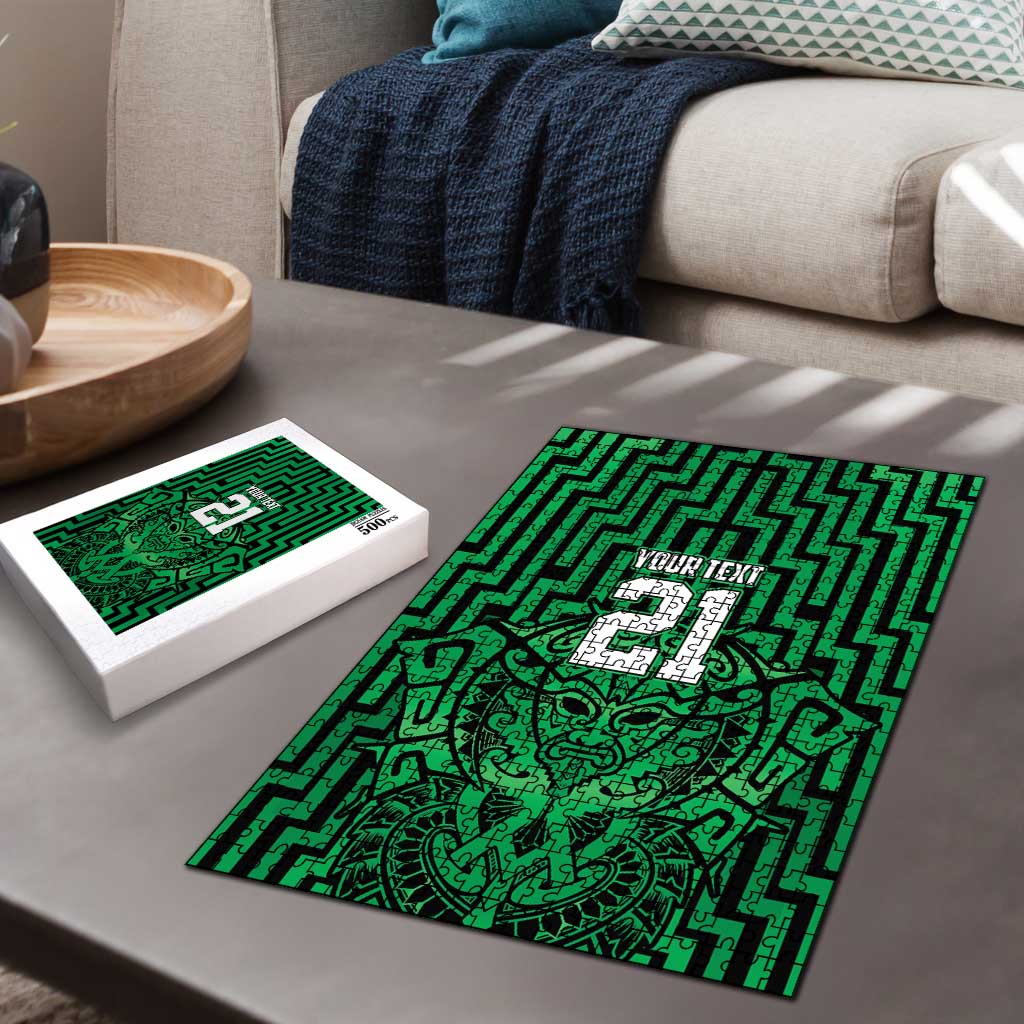 Custom Basketball New Zealand Puzzle Green Maori Ta Moko Indigenous - Aussie Hoodie