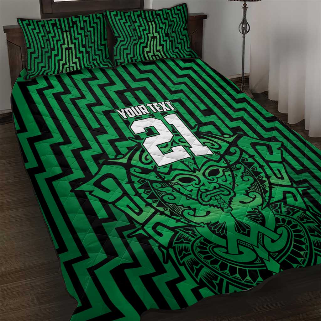 Custom Basketball New Zealand Quilt Bed Set Green Maori Ta Moko Indigenous - Aussie Hoodie