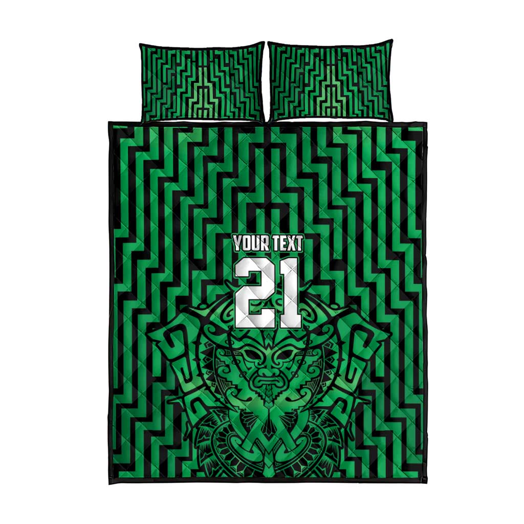 Custom Basketball New Zealand Quilt Bed Set Green Maori Ta Moko Indigenous - Aussie Hoodie