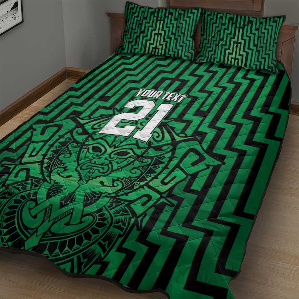 Custom Basketball New Zealand Quilt Bed Set Green Maori Ta Moko Indigenous - Aussie Hoodie