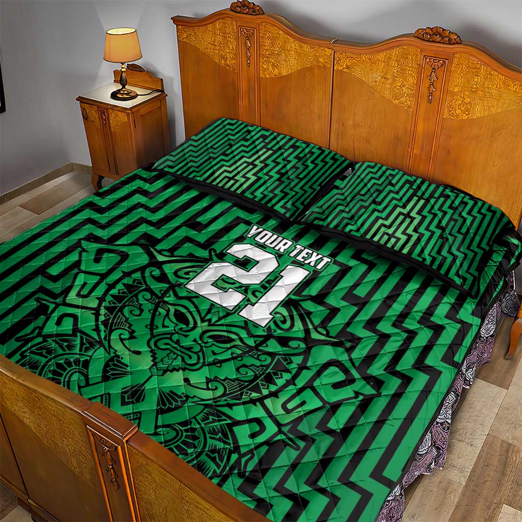 Custom Basketball New Zealand Quilt Bed Set Green Maori Ta Moko Indigenous - Aussie Hoodie