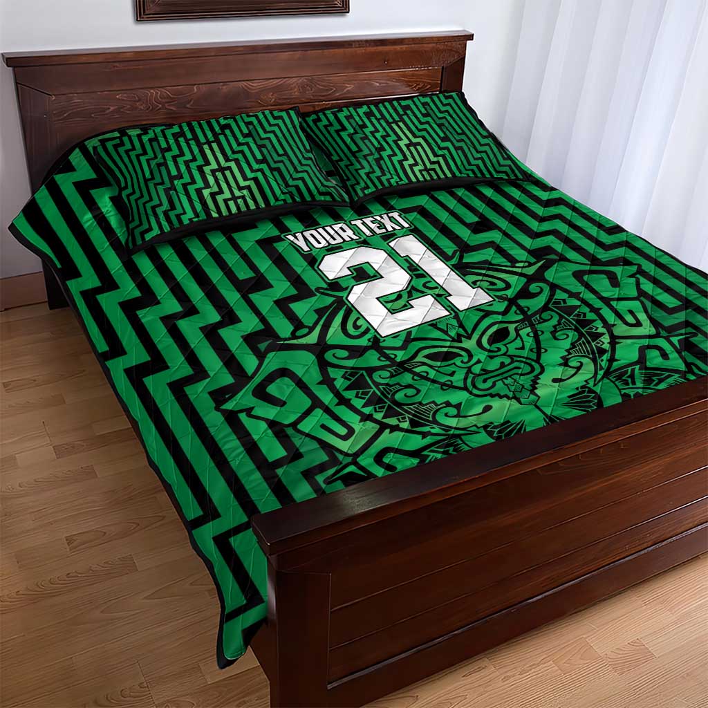 Custom Basketball New Zealand Quilt Bed Set Green Maori Ta Moko Indigenous - Aussie Hoodie
