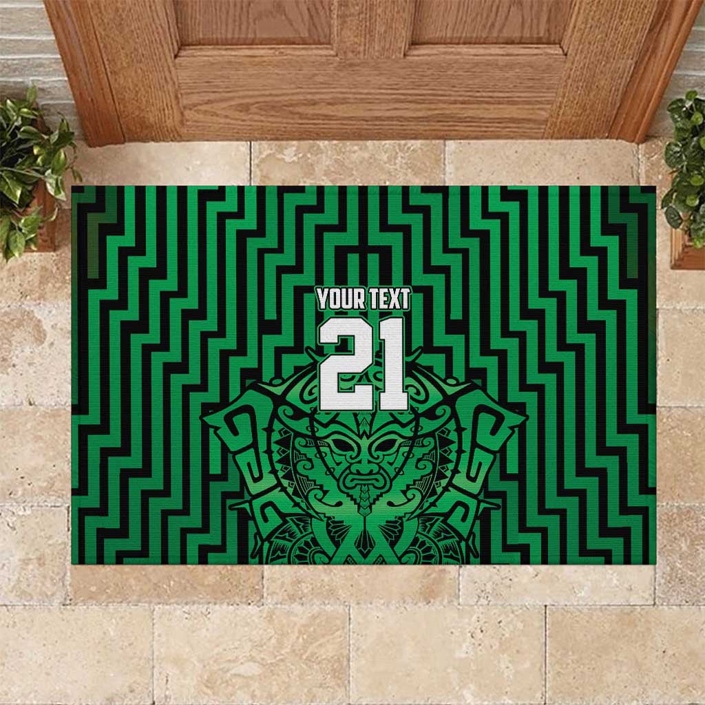 Custom Basketball New Zealand Rubber Doormat Green Maori Ta Moko Indigenous - Aussie Hoodie