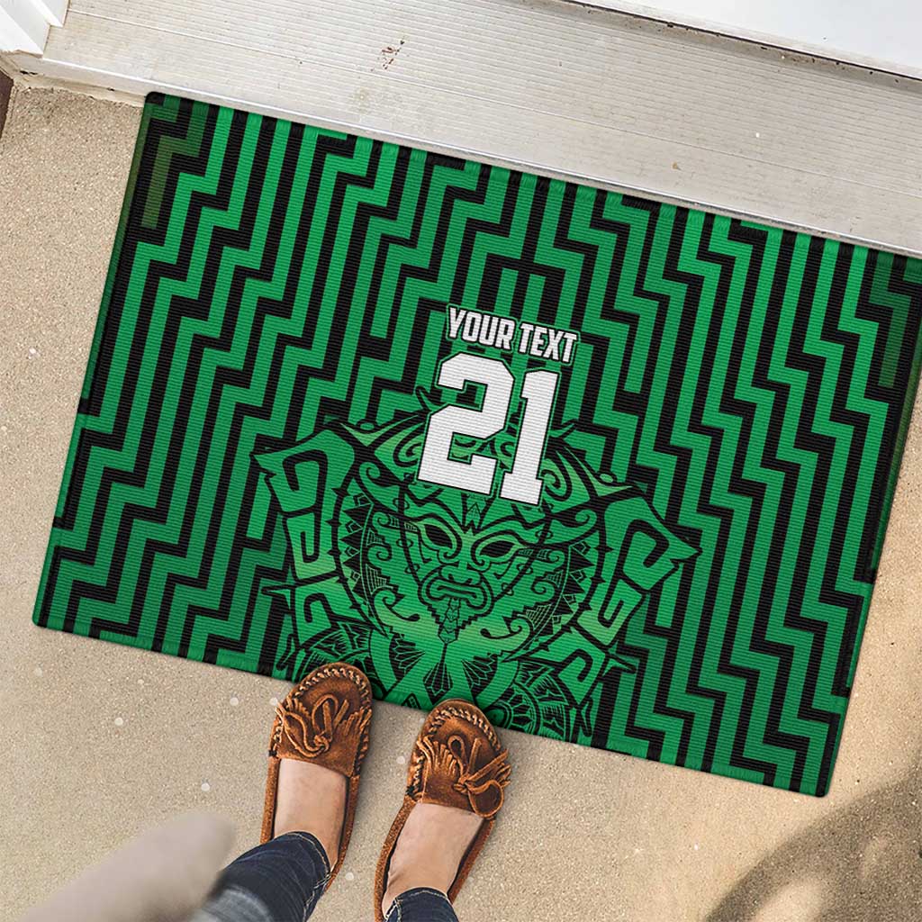 Custom Basketball New Zealand Rubber Doormat Green Maori Ta Moko Indigenous - Aussie Hoodie
