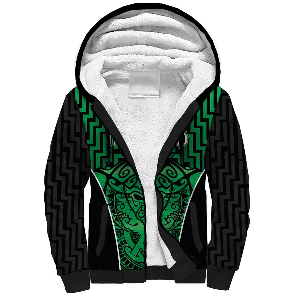 Custom Basketball New Zealand Sherpa Hoodie Green Maori Ta Moko Indigenous - Aussie Hoodie