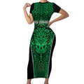 Custom Basketball New Zealand Short Sleeve Bodycon Dress Green Maori Ta Moko Indigenous - Aussie Hoodie