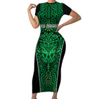Custom Basketball New Zealand Short Sleeve Bodycon Dress Green Maori Ta Moko Indigenous - Aussie Hoodie