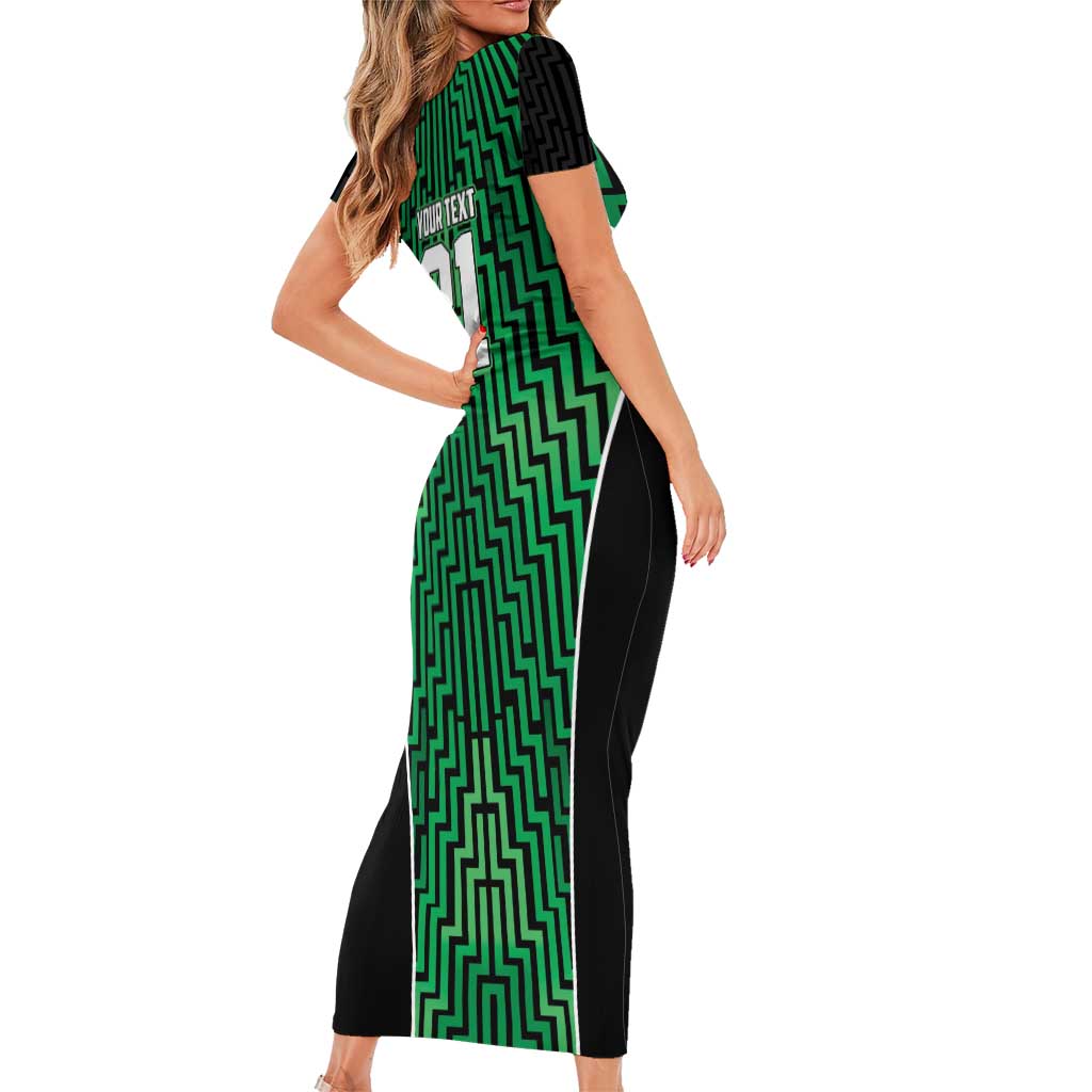 Custom Basketball New Zealand Short Sleeve Bodycon Dress Green Maori Ta Moko Indigenous - Aussie Hoodie