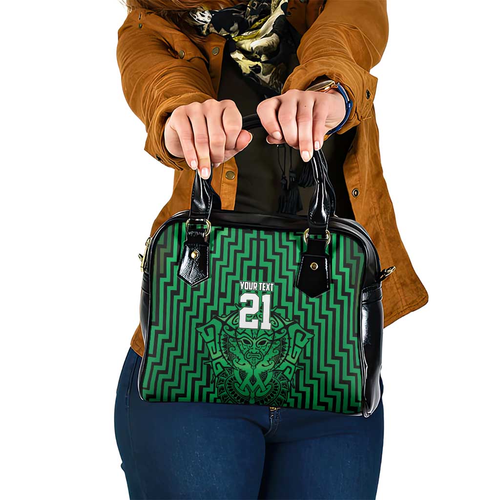 Custom Basketball New Zealand Shoulder Handbag Green Maori Ta Moko Indigenous - Aussie Hoodie