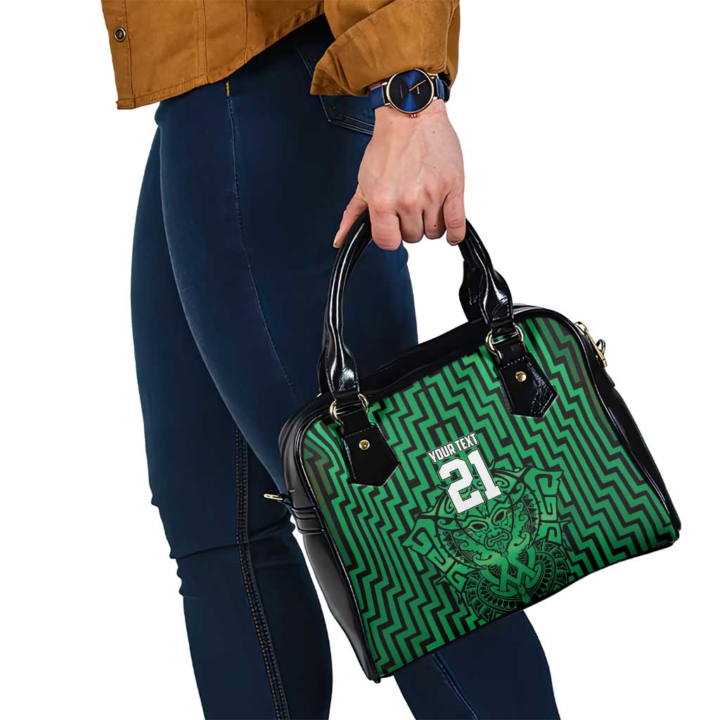 Custom Basketball New Zealand Shoulder Handbag Green Maori Ta Moko Indigenous - Aussie Hoodie