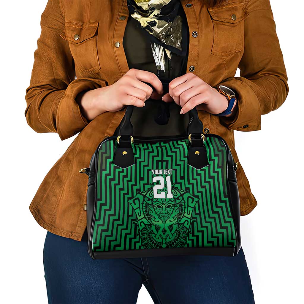 Custom Basketball New Zealand Shoulder Handbag Green Maori Ta Moko Indigenous - Aussie Hoodie
