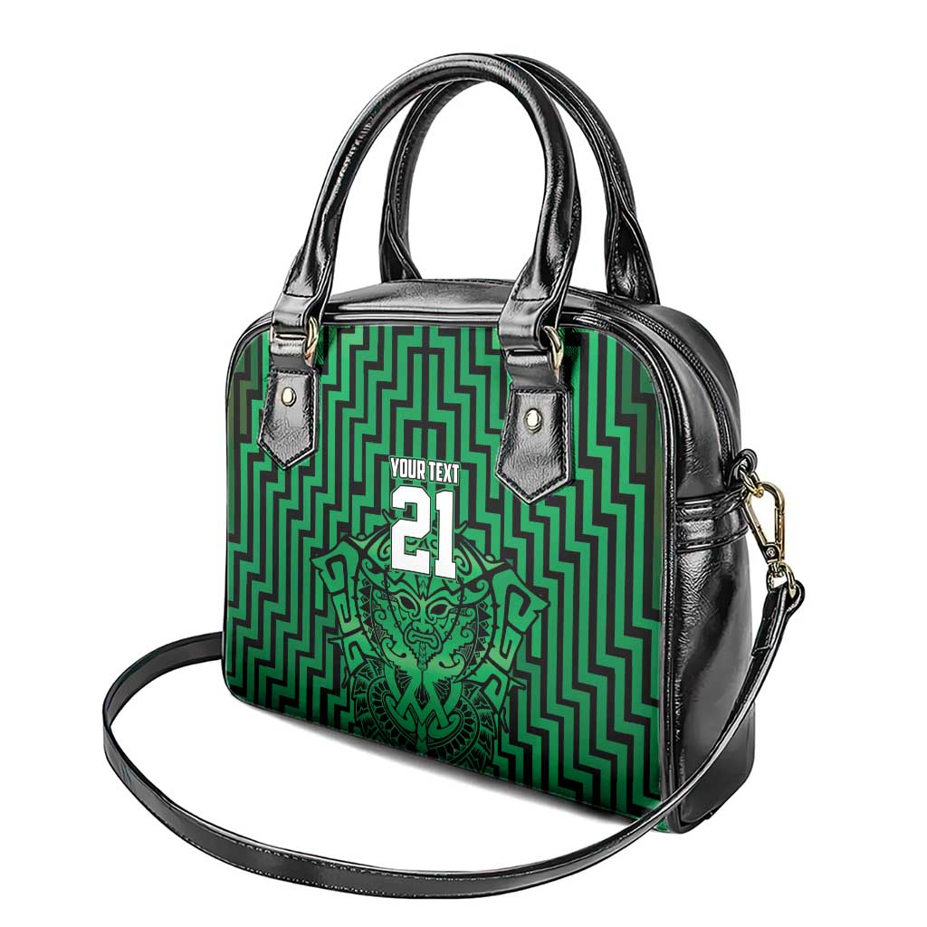 Custom Basketball New Zealand Shoulder Handbag Green Maori Ta Moko Indigenous - Aussie Hoodie