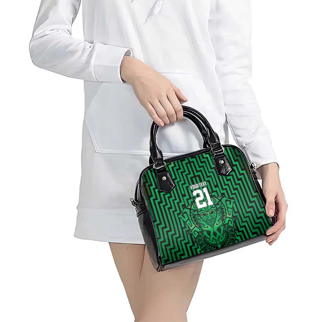 Custom Basketball New Zealand Shoulder Handbag Green Maori Ta Moko Indigenous - Aussie Hoodie