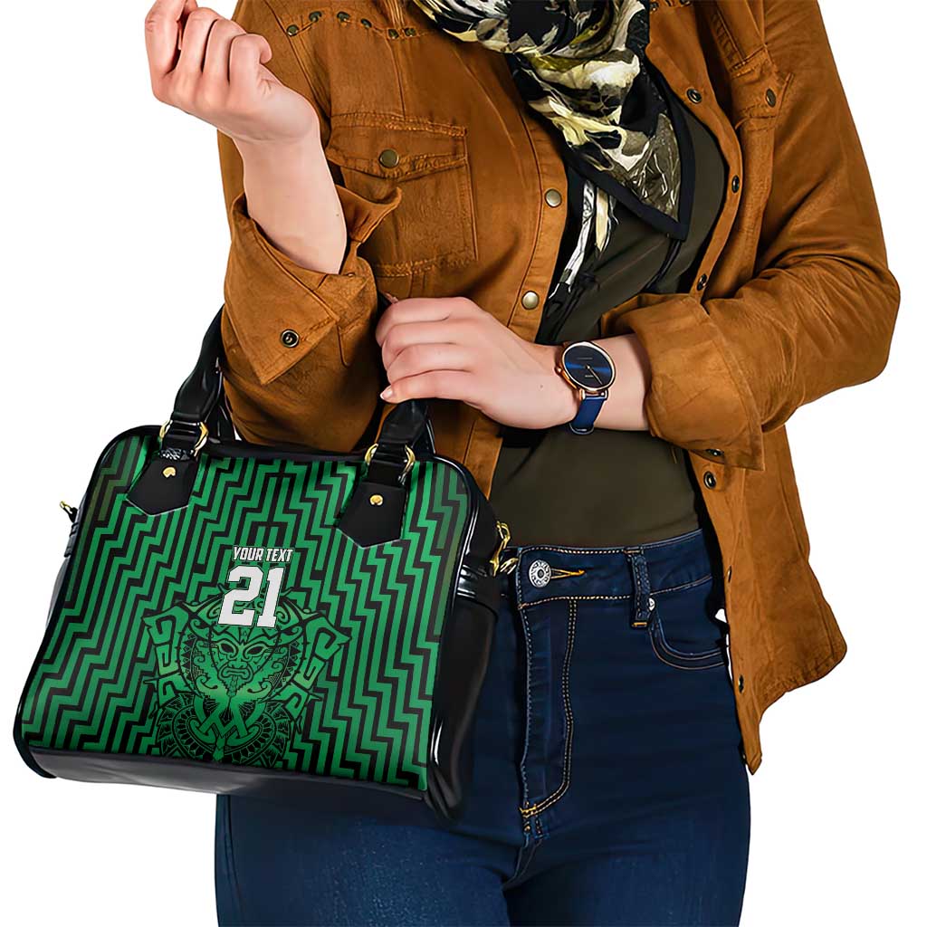 Custom Basketball New Zealand Shoulder Handbag Green Maori Ta Moko Indigenous - Aussie Hoodie