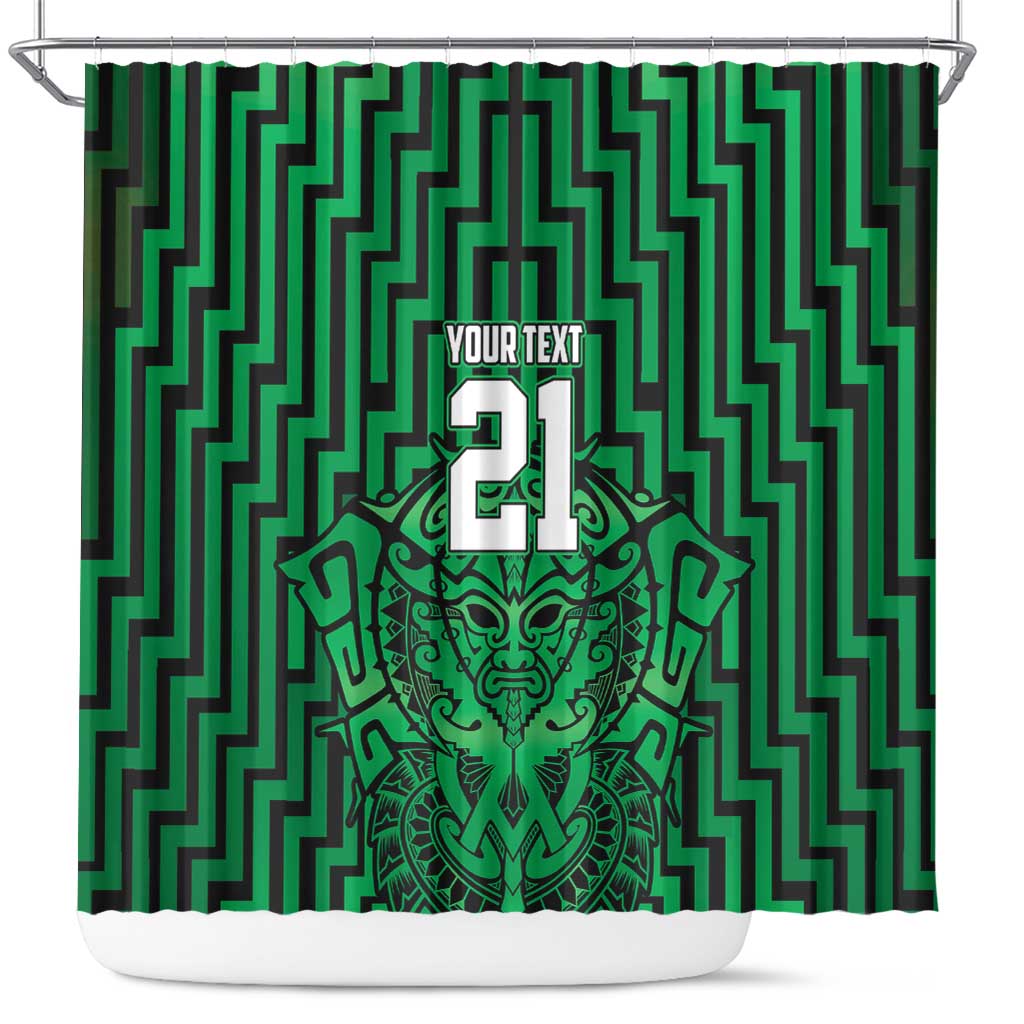 Custom Basketball New Zealand Shower Curtain Green Maori Ta Moko Indigenous - Aussie Hoodie
