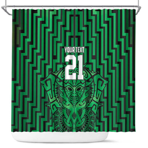 Custom Basketball New Zealand Shower Curtain Green Maori Ta Moko Indigenous - Aussie Hoodie