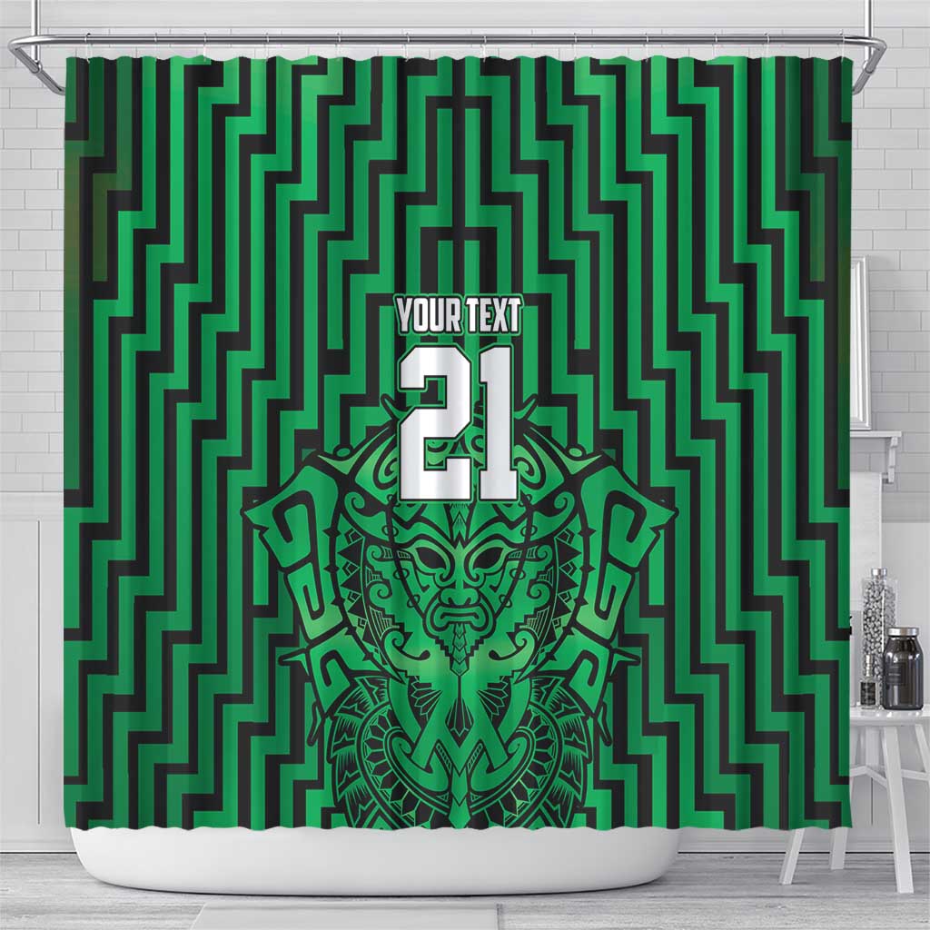 Custom Basketball New Zealand Shower Curtain Green Maori Ta Moko Indigenous - Aussie Hoodie