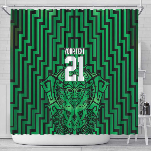 Custom Basketball New Zealand Shower Curtain Green Maori Ta Moko Indigenous - Aussie Hoodie