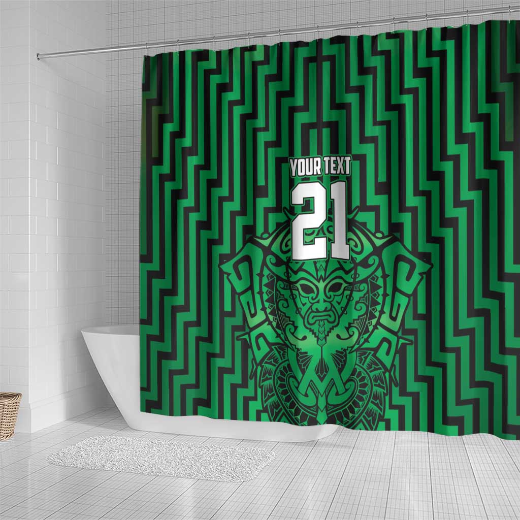 Custom Basketball New Zealand Shower Curtain Green Maori Ta Moko Indigenous - Aussie Hoodie