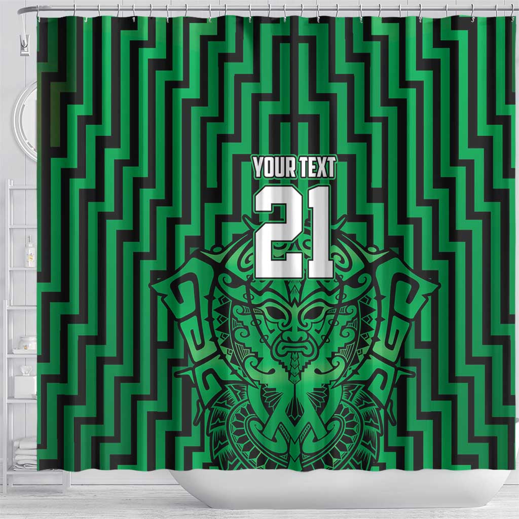 Custom Basketball New Zealand Shower Curtain Green Maori Ta Moko Indigenous - Aussie Hoodie